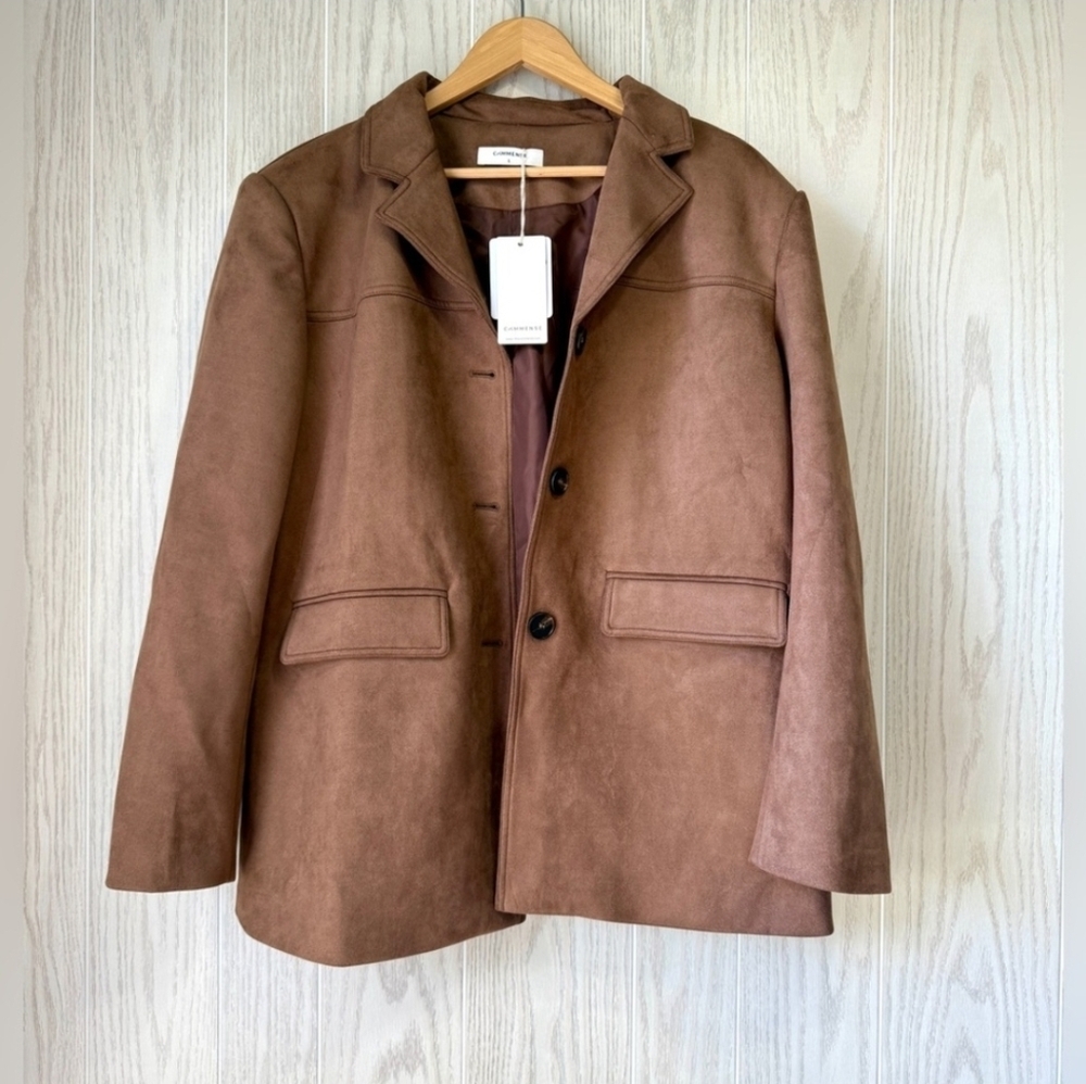 NWT Commense Brown Faux Suede Blazer Jacket Size L